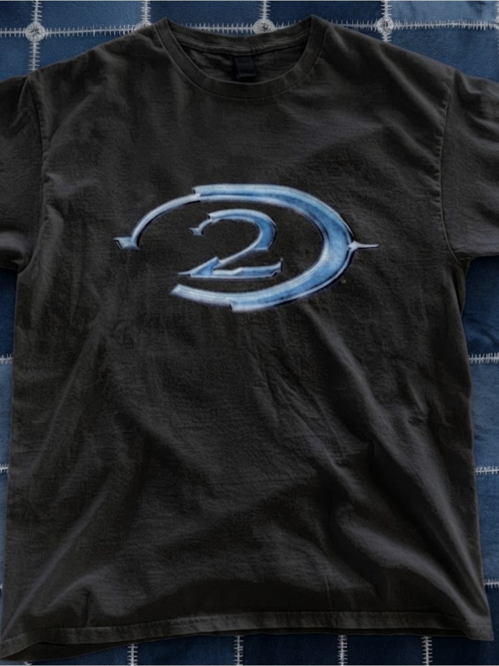 Black Graphic Men’s T-Shirt with Blue Halo 2 Logo